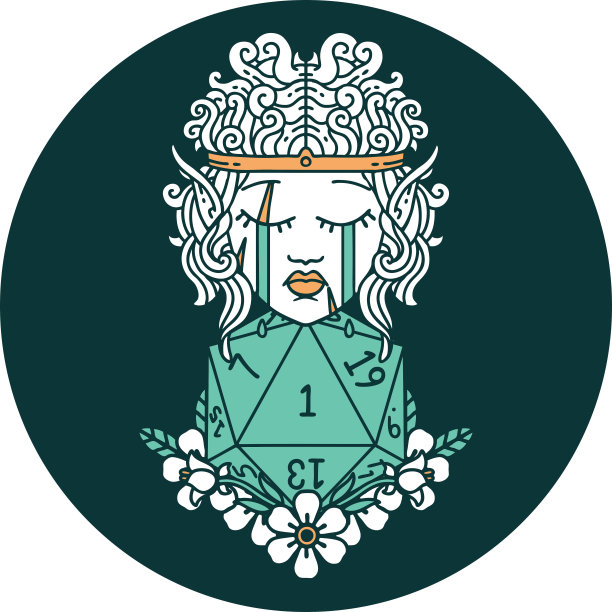 哭泣的精灵野蛮人角色有一个天然的D20滚动图标图片下载