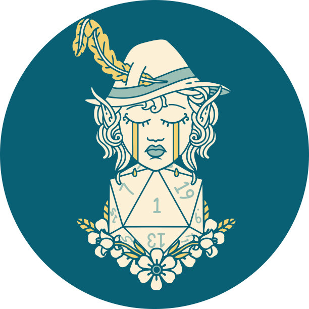 哭泣的精灵吟游诗人角色与自然的一个D20卷插图图片下载