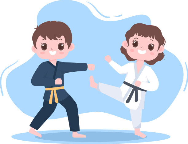 可爱的卡通小孩在练习基本的空手道图片下载