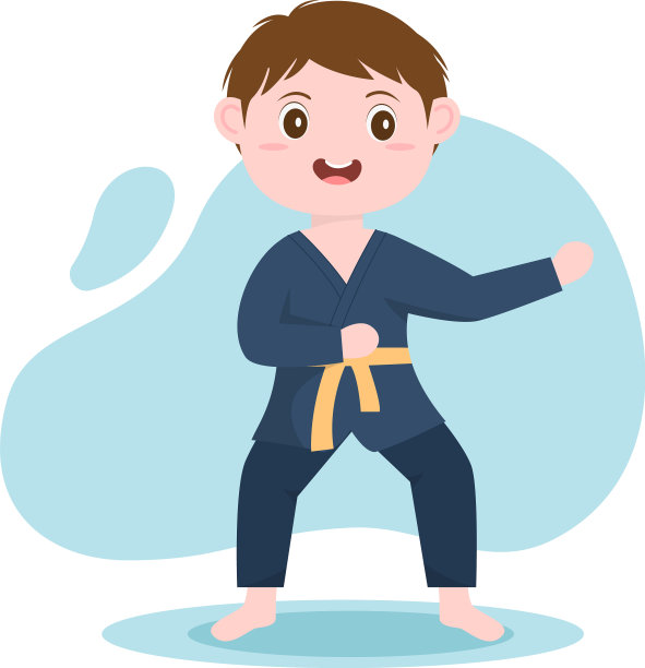 可爱的卡通小孩在练习基本的空手道图片下载