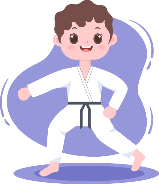 可爱的卡通小孩在练习基本的空手道图片下载