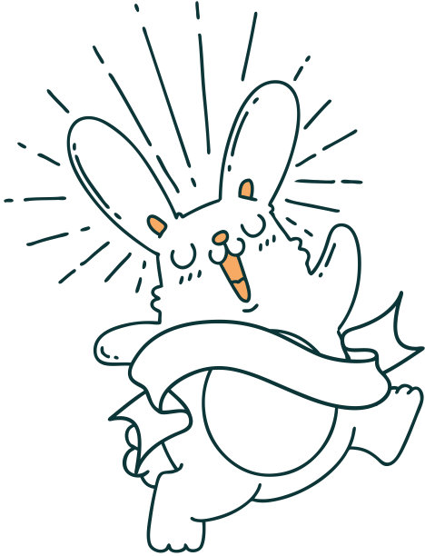 横幅上有纹身风格的跳跃兔子图片下载