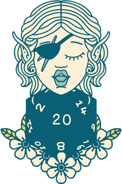 精灵流氓角色与自然二十骰子滚动插图图片下载