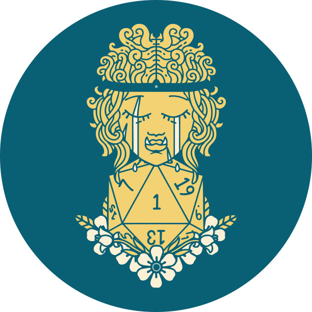 悲伤的兽人野蛮人角色的脸与自然的一个d20卷插图图片下载