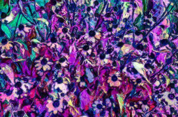 油画——盛开的花朵。现代数字艺术，印象派手法。模仿文森特·梵高的风格图片下载