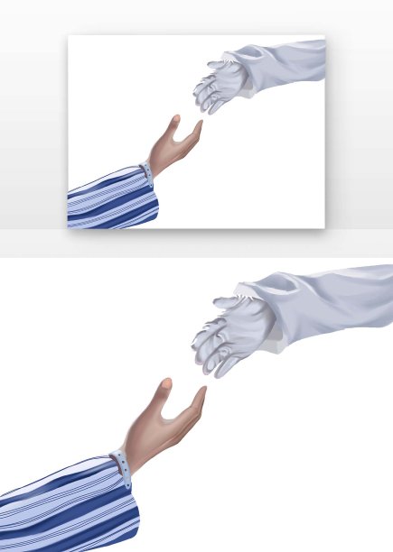白色医生的手和病服患者的手元素图片下载