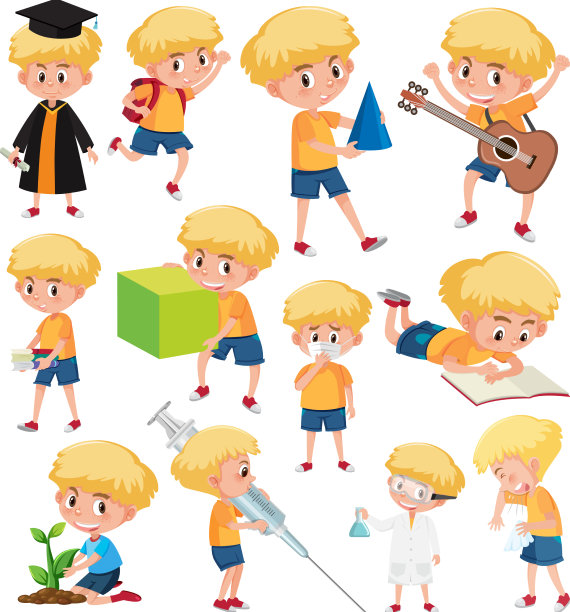 一群男孩在白底做活动图片下载