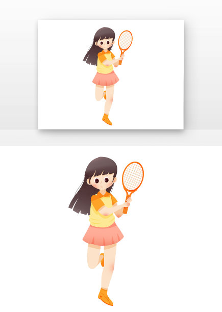 卡通运动会人物打网球图片下载