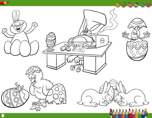 复活节兔子、小鸡和鸡蛋着色书图片下载