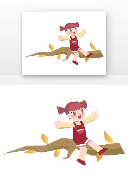 可爱小女孩坐在树上图片下载