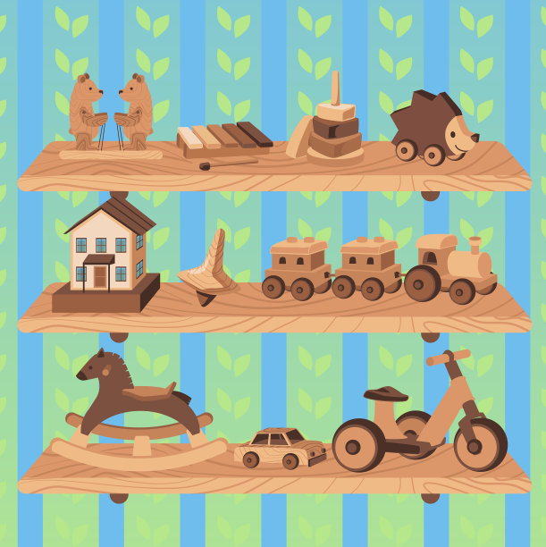 保育室的架子上放着木制玩具和游戏图片下载