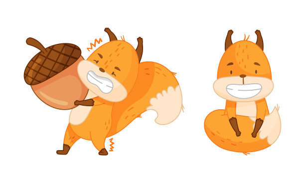 可爱的红松鼠在不同的动作集里滑稽可笑图片下载