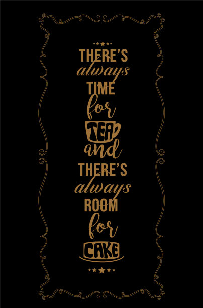 茶和蛋糕引用印刷贴纸墙图片下载