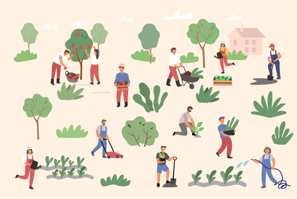 人们园艺收割男人和女人集图片下载