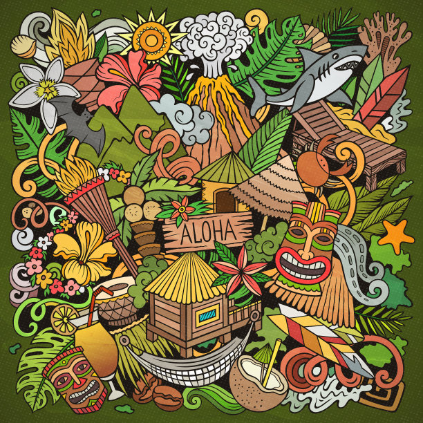 夏威夷卡通涂鸦图片下载