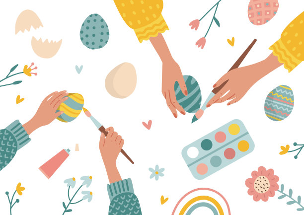 复活节俯瞰场景-幸福的家庭准备图片下载