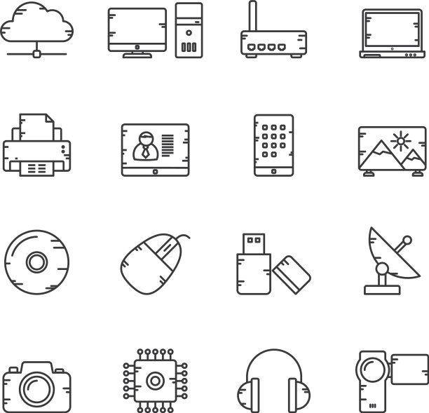 线条计算机和技术图标图片下载