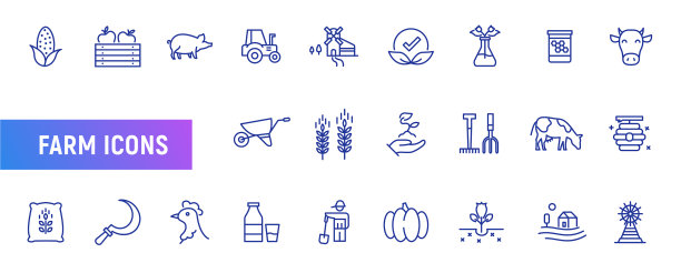 农场线图标拖拉机田农民土地图片下载