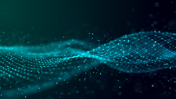 摘要数字数据背景。带移动点的波。音乐的声音流。3 d渲染。图片下载