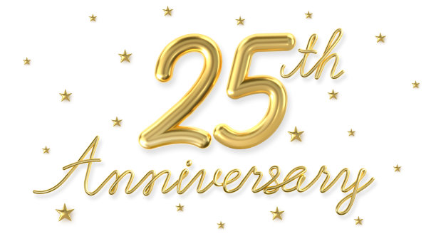 3d黄金25周年庆典与明星背景。3 d演示。图片下载