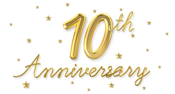 3d黄金10周年庆典与明星背景。3 d演示。图片下载