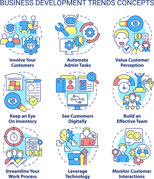 业务发展趋势概念图标集图片下载