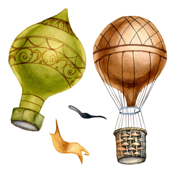复古的热气球复古风格水彩插图孤立在白色图片下载