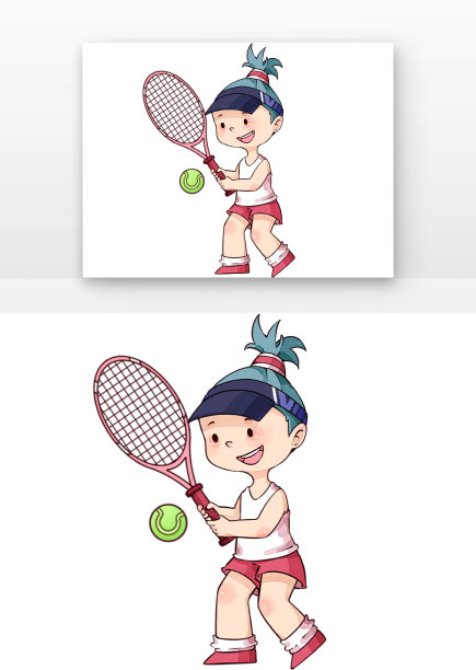 卡通手绘人物打网球图片下载