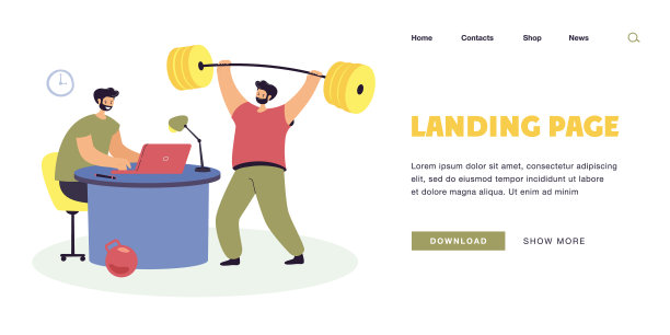 在办公室工作和锻炼的商人图片下载