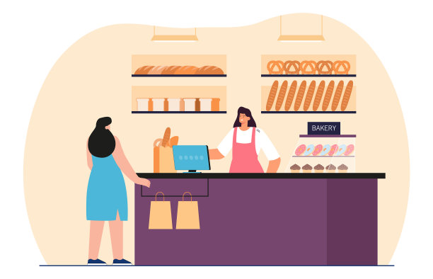 女孩在面包房买面包图片下载