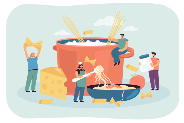 瘦小的女厨师用大盘子盛着意大利面图片下载