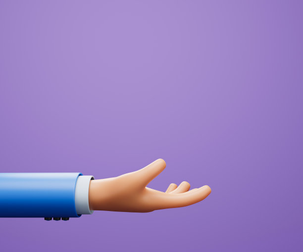 3d卡通人物乞讨手，给予和采取的概念，商业剪贴艺术在紫色的背景。三维演示图片下载