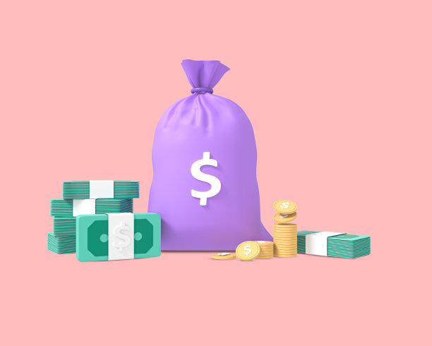 钱袋现金和硬币3d图标隔离。商业和金融概念。美元和金币成堆。财富和银行图标。3 d渲染插图。图片下载