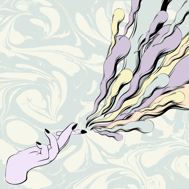 手与卷起的创意艺术品手绘图片下载