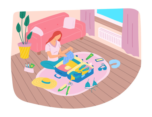 卡通色彩人物和行李箱图片下载