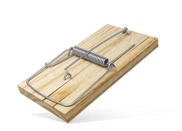 白色背景的木制捕鼠器。三维演示图片下载