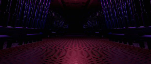 豪华复古现代飞船工作室陈列室画廊混凝土沥青地板机库隧道走廊深紫技术背景壁纸3D渲染图片下载