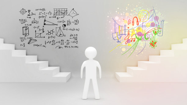 选择和决定使用理性的思想或情感，思考艺术和科学，3d渲染图片下载