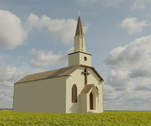 孤立的白色小教堂或教堂背景。图片下载