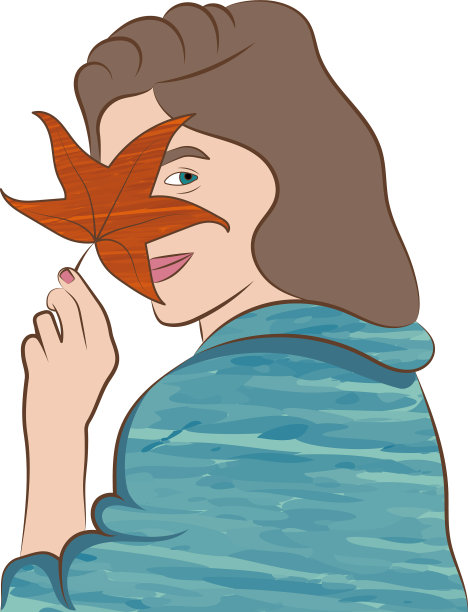 孤独快乐的女孩抱着一片秋叶图片下载