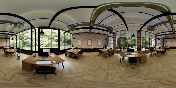 现代和豪华的办公室大堂内部区域。接待柜台des. 3d渲染室内办公室现代和阁楼设计。图片下载