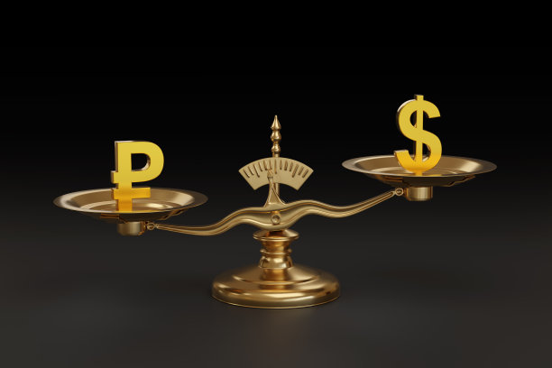 他们的盘子上有卢布和美元的标志。3 d演示。图片下载