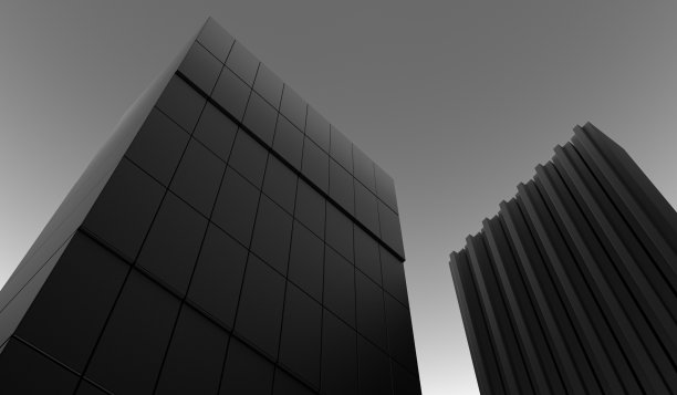 现代建筑建筑设计。工业建筑房屋、建筑物。黑白建筑的高层建筑立面。3 d渲染。图片下载