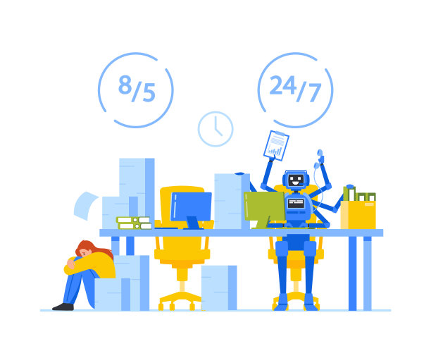 精疲力竭的上班族对抗人工图片下载