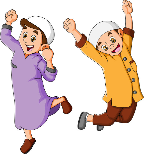 两个伊斯兰小男孩高兴地跳着图片下载