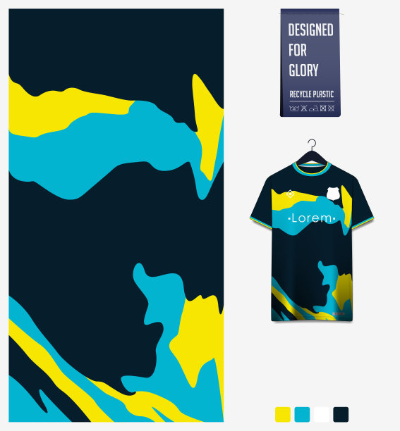 足球球衣图案设计。足球套装，足球套装，运动服蓝色背景上的液体污渍图案。T恤样板。结构模式。抽象的背景。图片下载