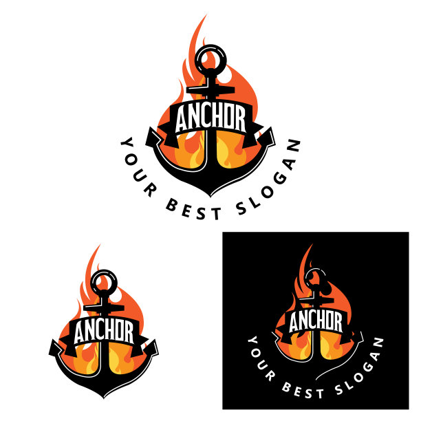 船锚标志图标矢量，港口，复古设计插图图片下载