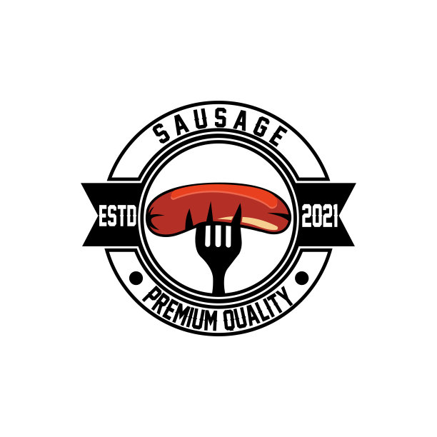 烤香肠标志矢量符号，烧烤肉，复古概念图片下载