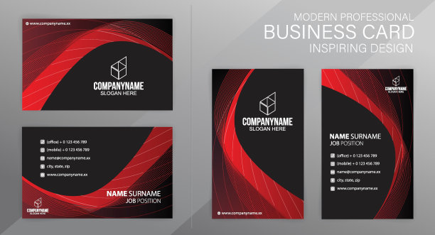 一套红色和黑色现代企业名片设计模板，矢量eps 10图片下载