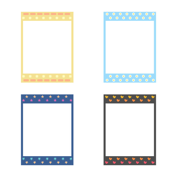 卡通可爱复古即时相框设置。现代设计集合。不同图案的设计元素。孤立在白色背景，平面设计，矢量，插图，EPS10图片下载